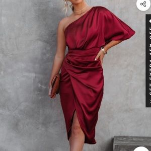 Burgundy Sheath One-shoulder Dress